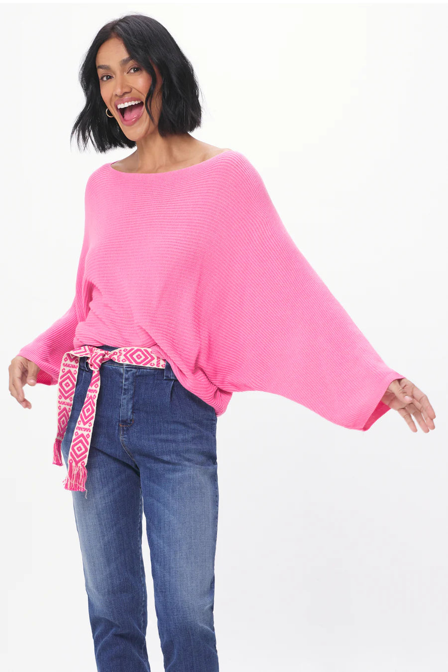 Ace Soft Knit Rib Batwing Sweater Candy Pink