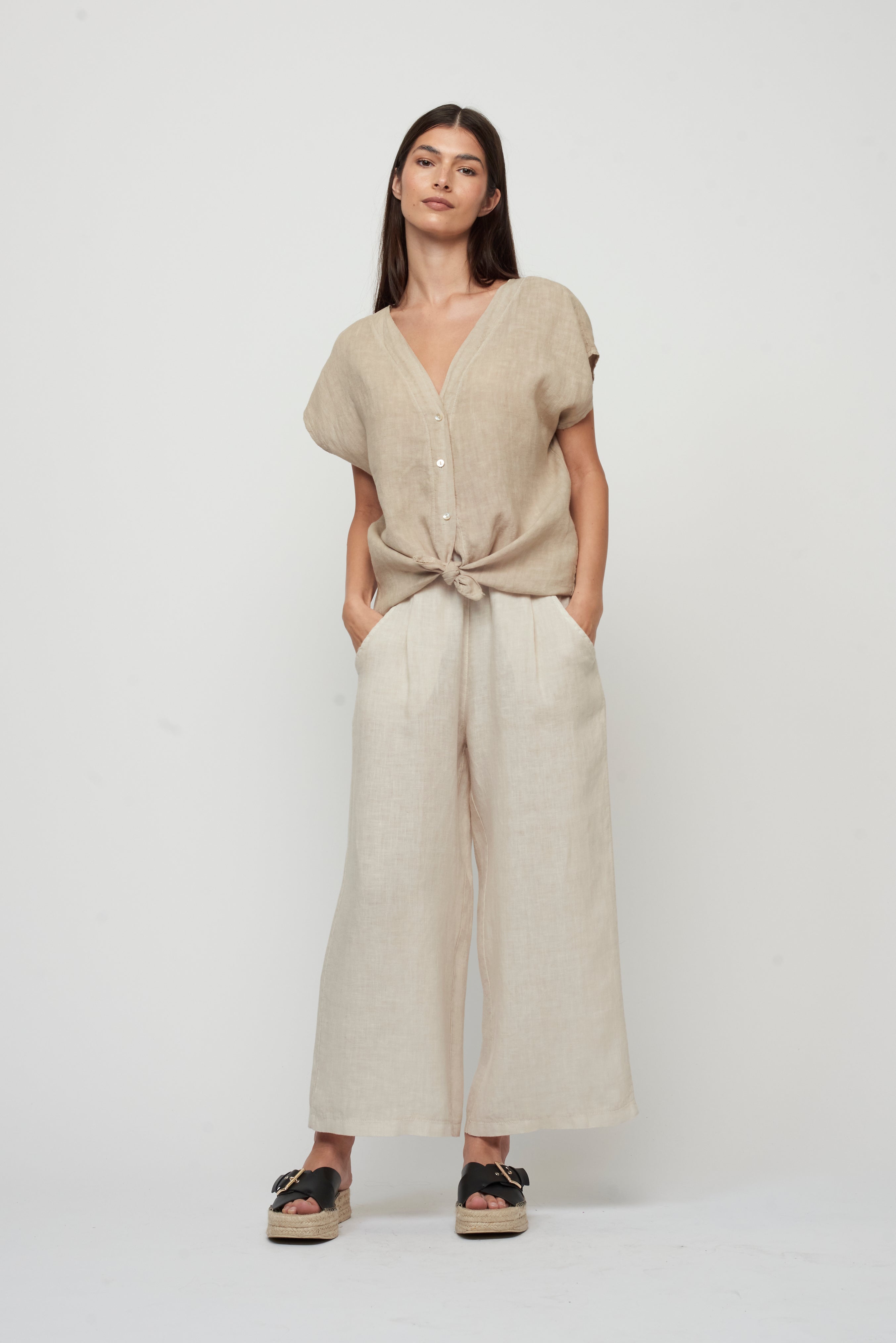 Cropped Linen Pant Nude