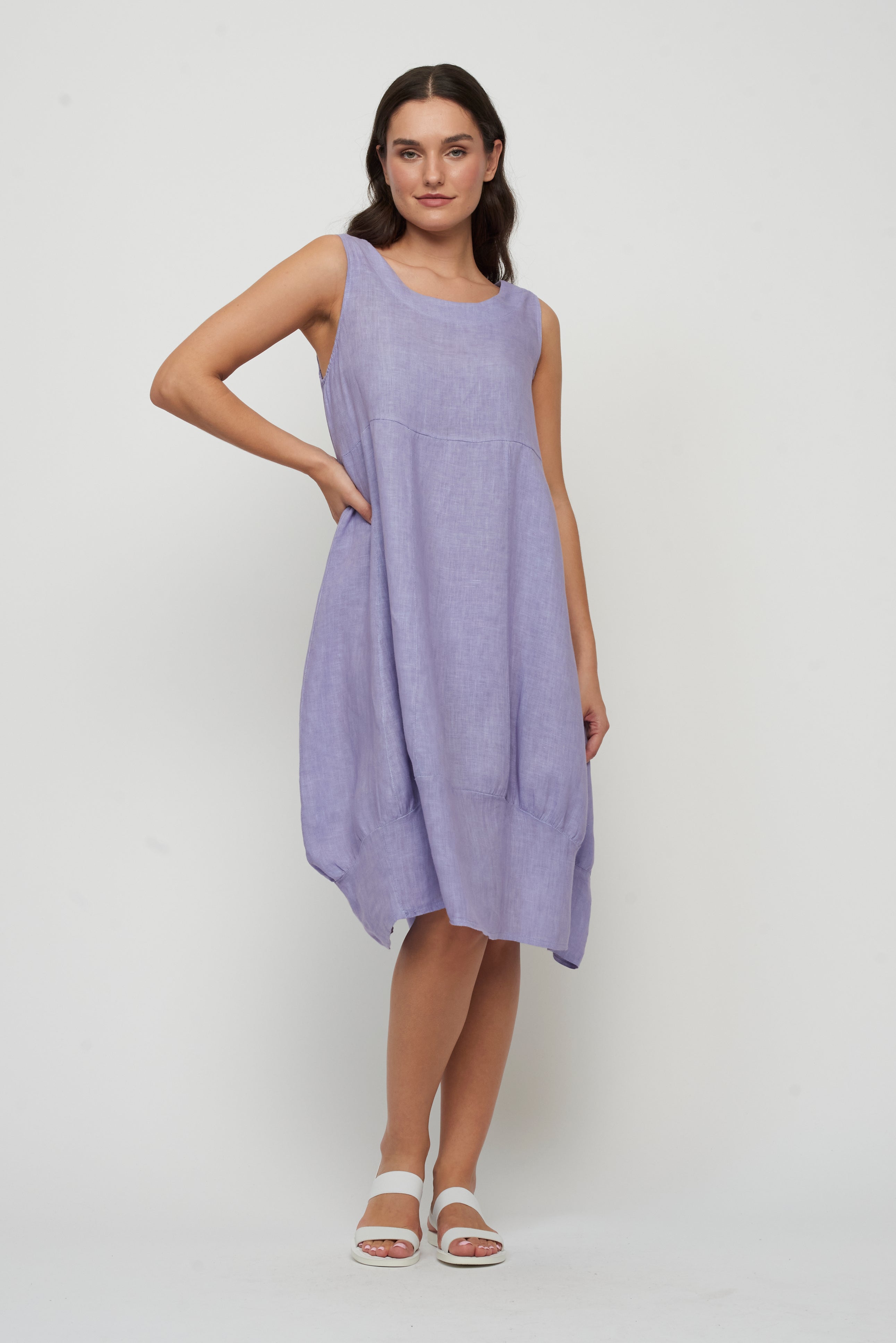 Sleeveless Linen Bubble Dress Lilac