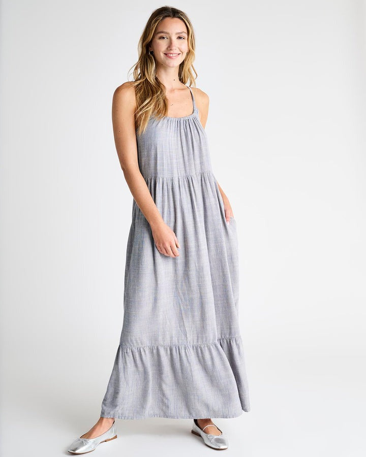 Cheyenne Stripe Maxi Dress Dusty Blue Stripe