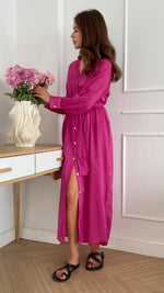 Load image into Gallery viewer, Jade Shirt Dress Fuchsia
