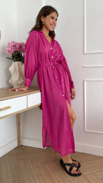 Load image into Gallery viewer, Jade Shirt Dress Fuchsia
