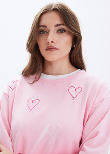 Heart Stitch Straight Crewneck Sweatshirt Blush