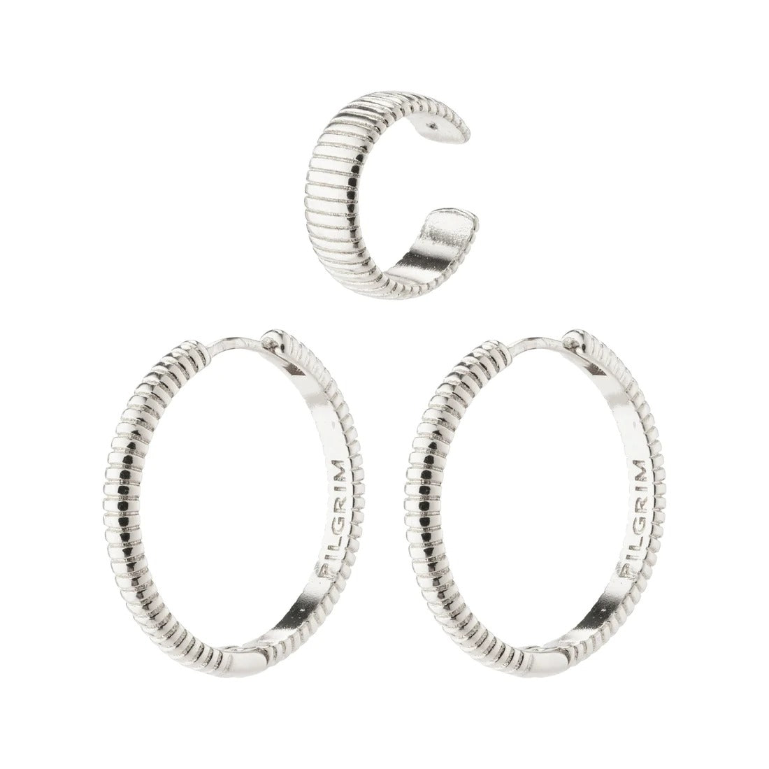 XENA recycled crystal hoop & cuff earring set silver-plated