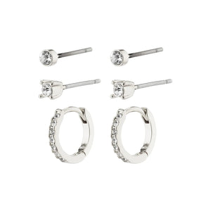 SIA recycled crystal earrings 3 in 1 set silver-plated
