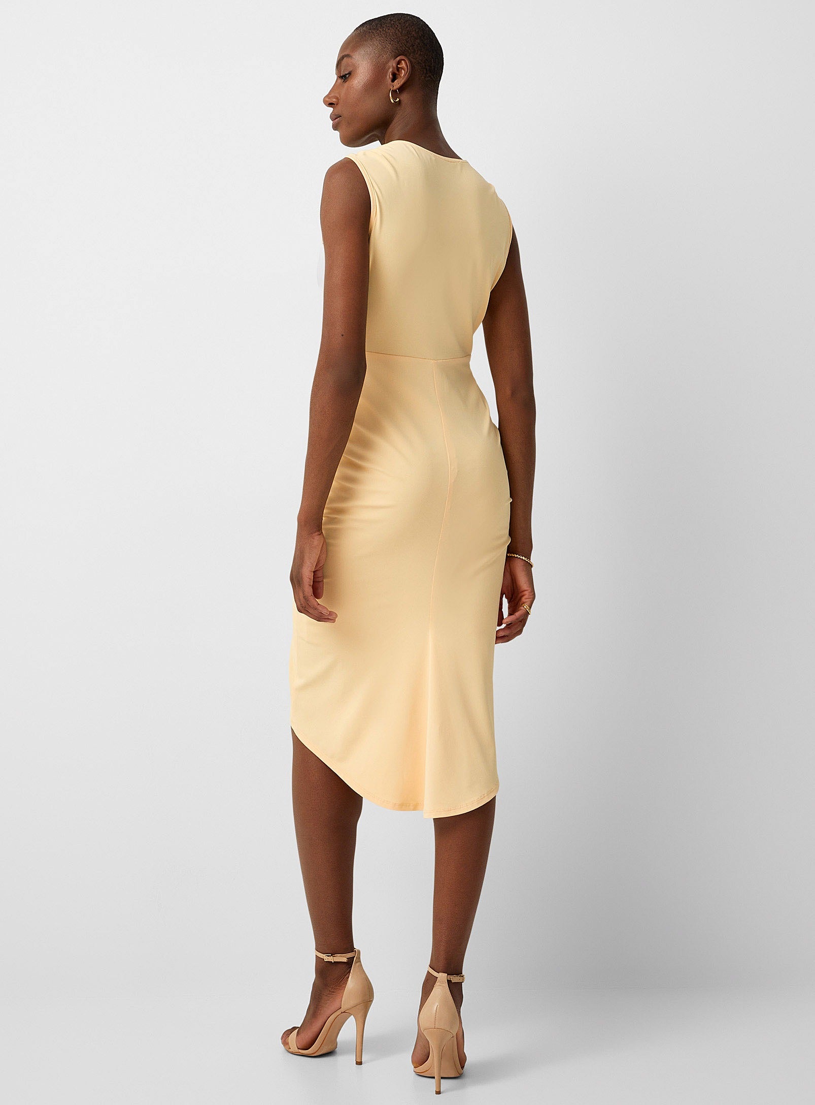 Crisscross Knee Dress Shirred at Skirt Golden Haze