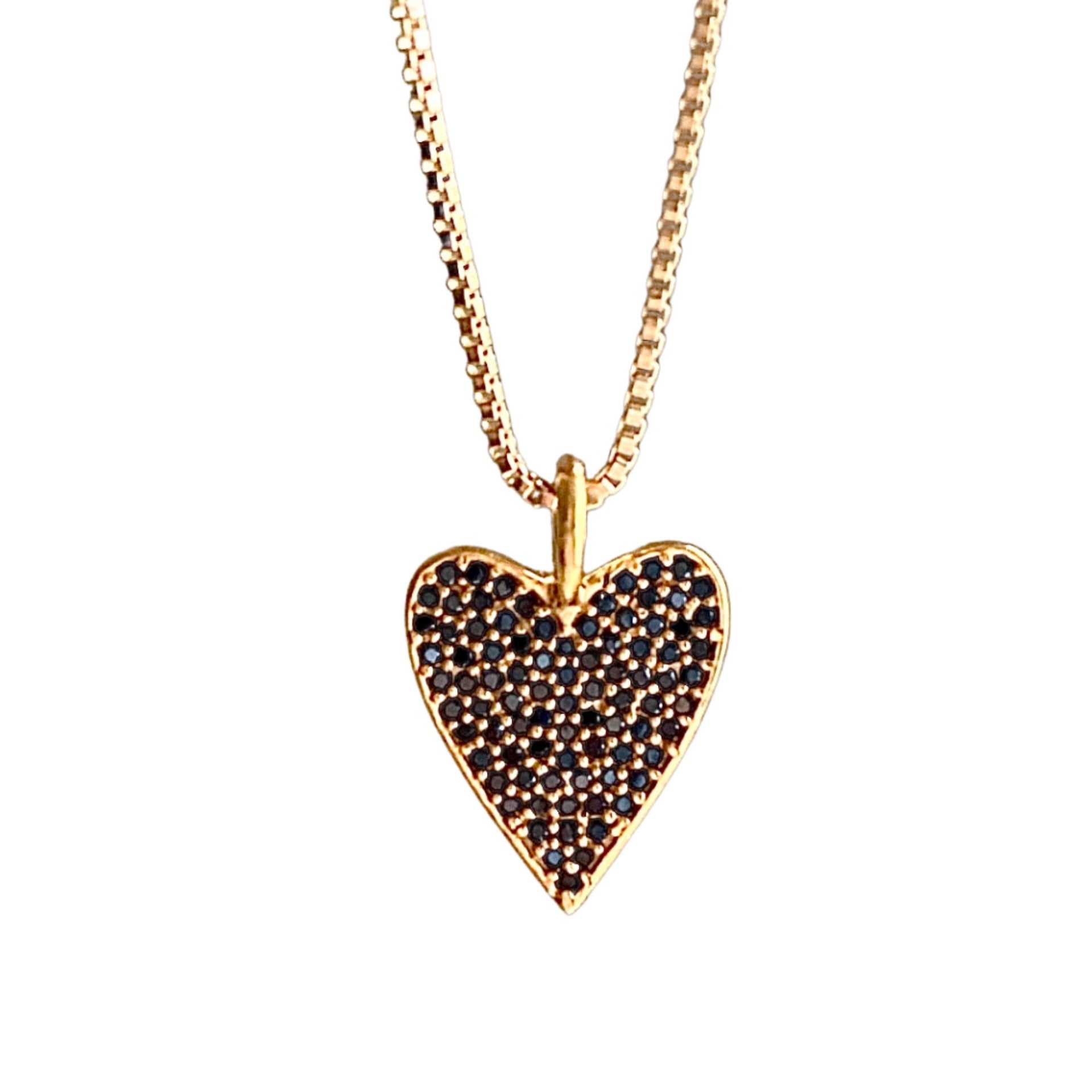 Black Onyx Heart Necklace Gold