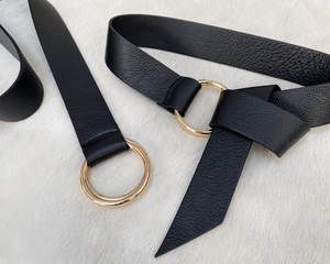 Cilena Pebbled Leather Belt Black/Gold