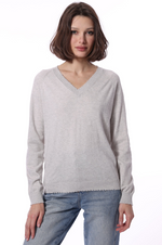 Load image into Gallery viewer, Cotton Cashmere Frayed Edge V-Neck
