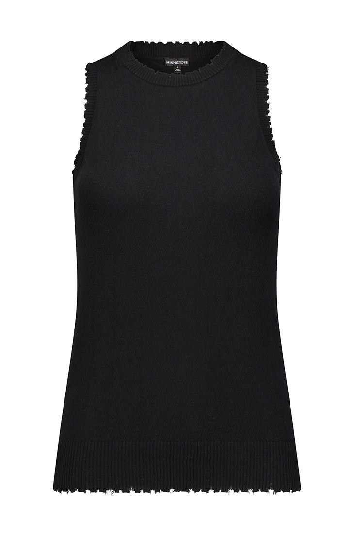 Cotton Cashmere Frayed Tank Black