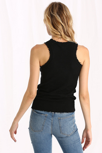 Cotton Cashmere Frayed Tank Black