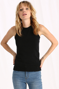 Cotton Cashmere Frayed Tank Black