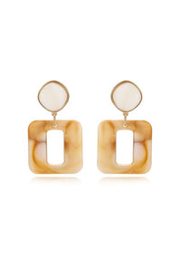 Square Resin 18k Gold Plated Drop Earrings