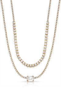 Double Layer Crystal Shine 18k Gold Plated Crystal Necklace