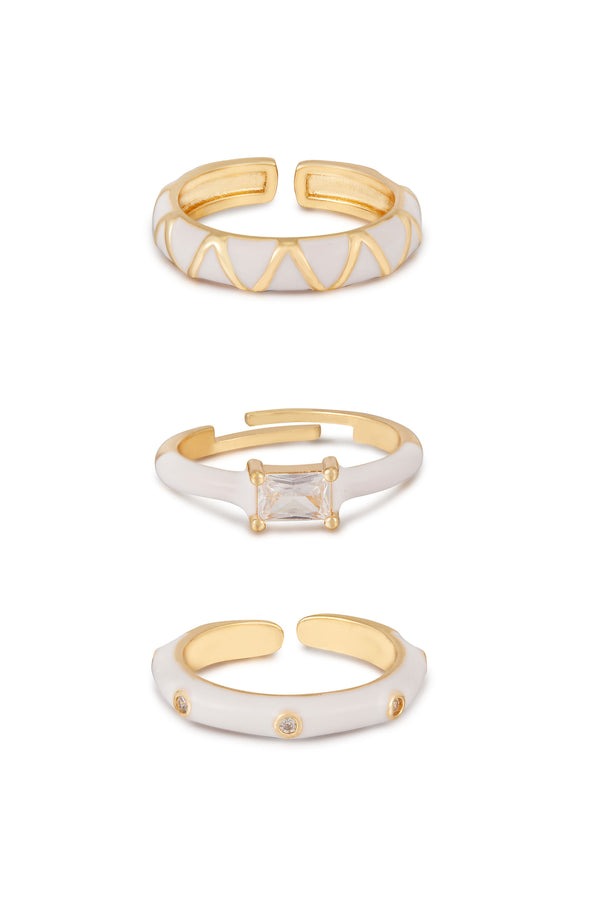 Carolina White and 18k Gold Plated Ring Set One Size