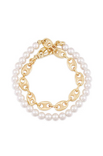 Load image into Gallery viewer, Pearl and Modern Chain Link Wrap Bracelet
