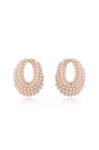 Classic Pearl Cluster Stud Earrings Pink Pearl