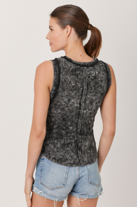 Exposed Seaming Ribbed Tank Top Washed Black