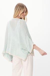 Flyn Stripe Crochet Knit Kimono Open Cardi Sea Foam/Cream