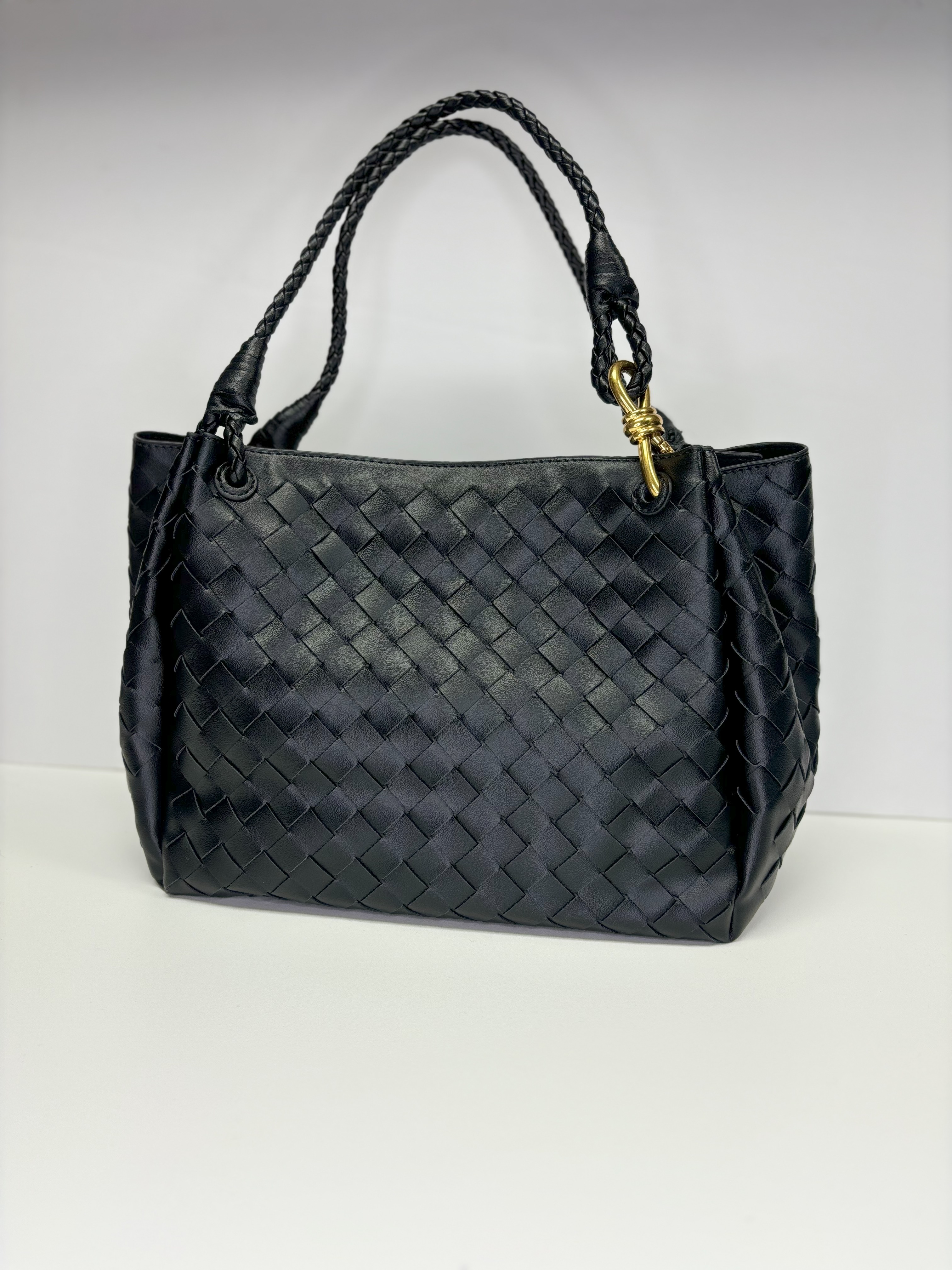 Greta Woven Vegan Leather Purse Black