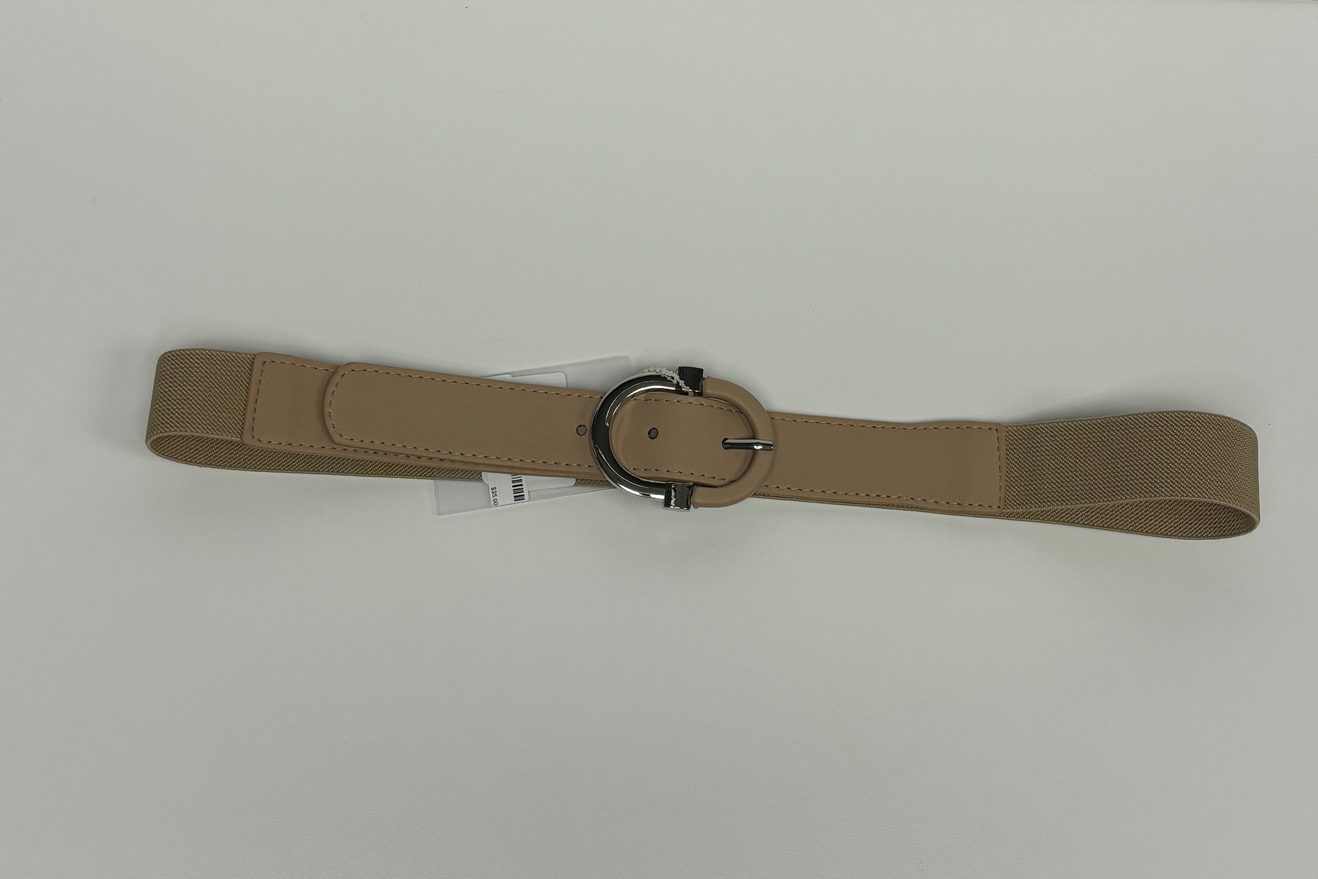 Mia Oval Buckle Belt Beige