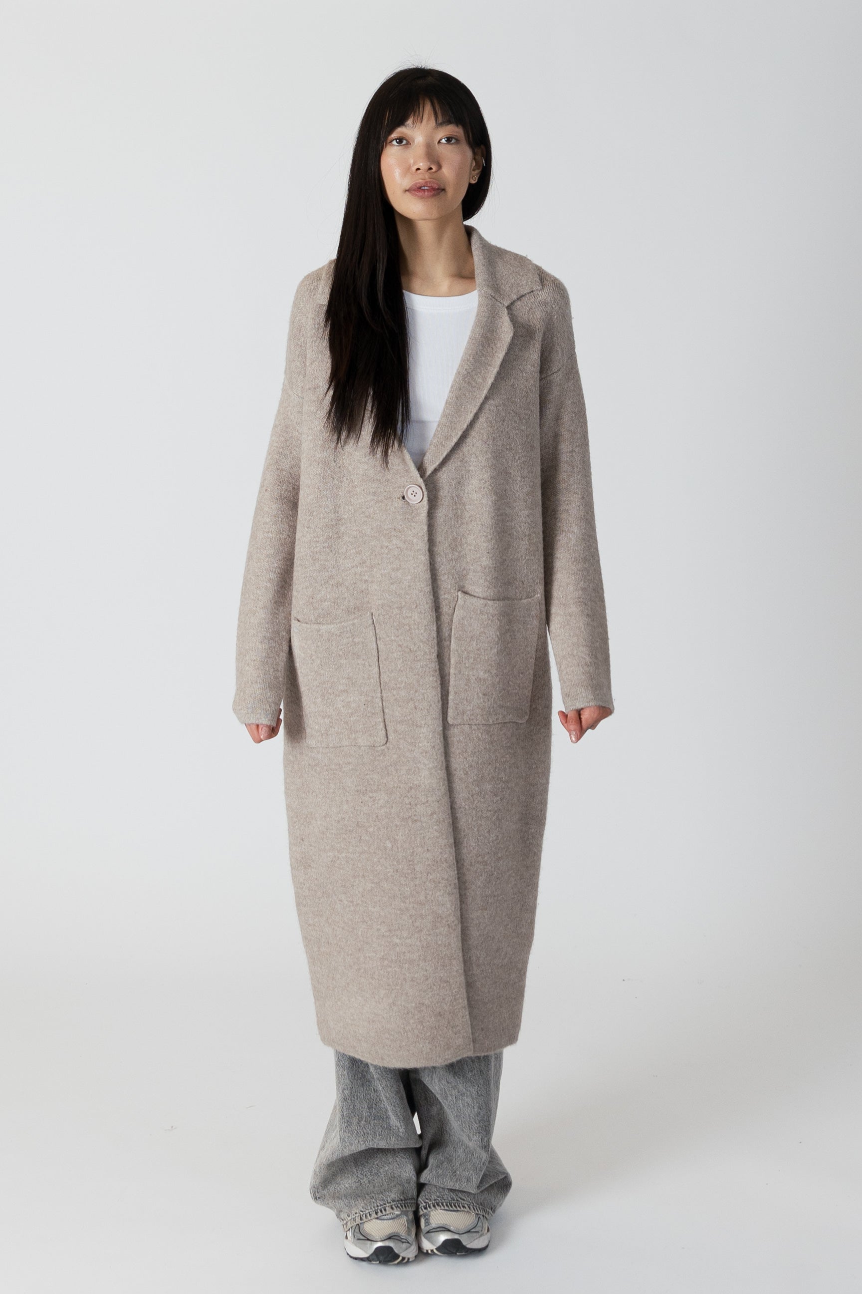 JIMMI Long Coat with Pockets - Oatmeal