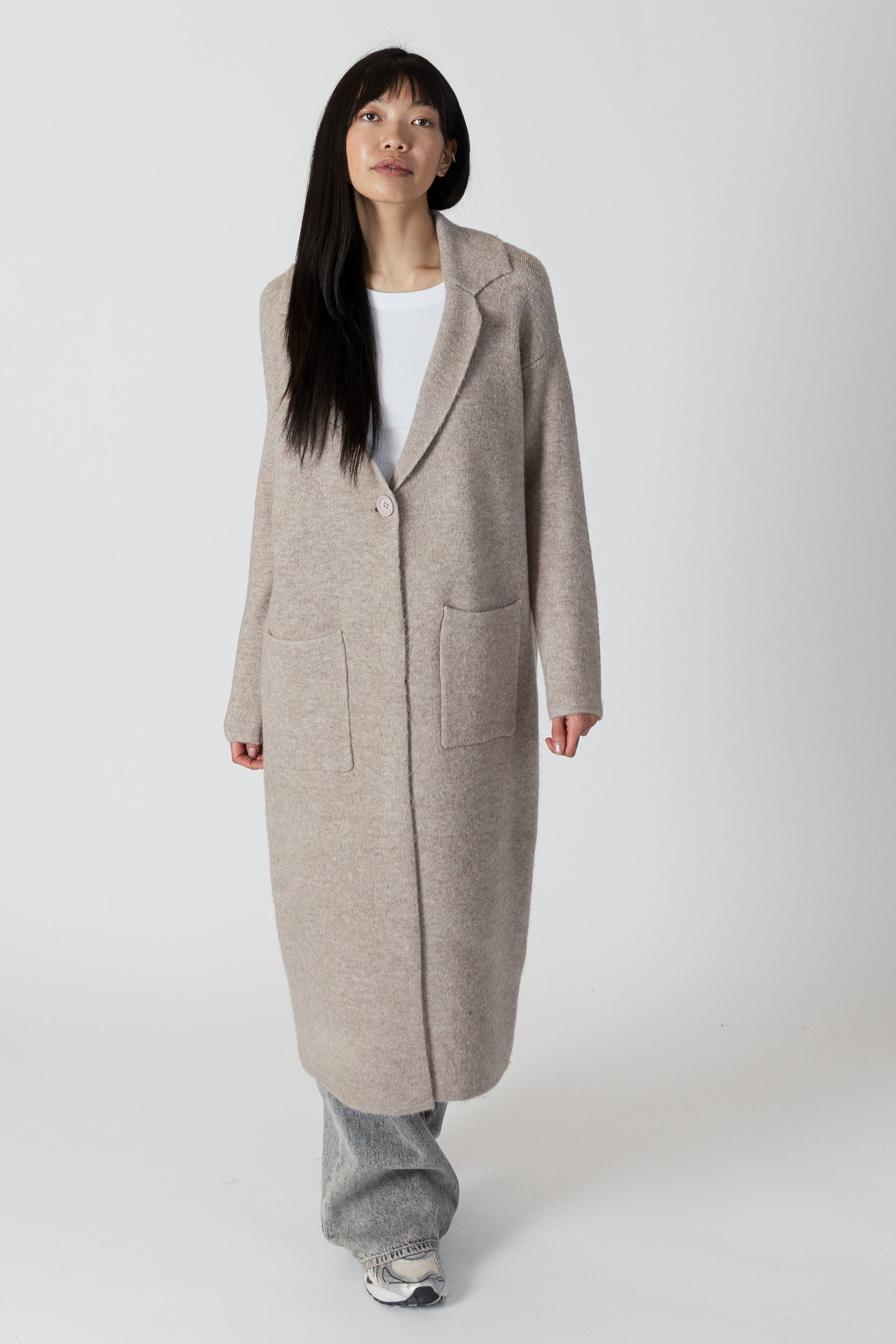 JIMMI Long Coat with Pockets - Oatmeal