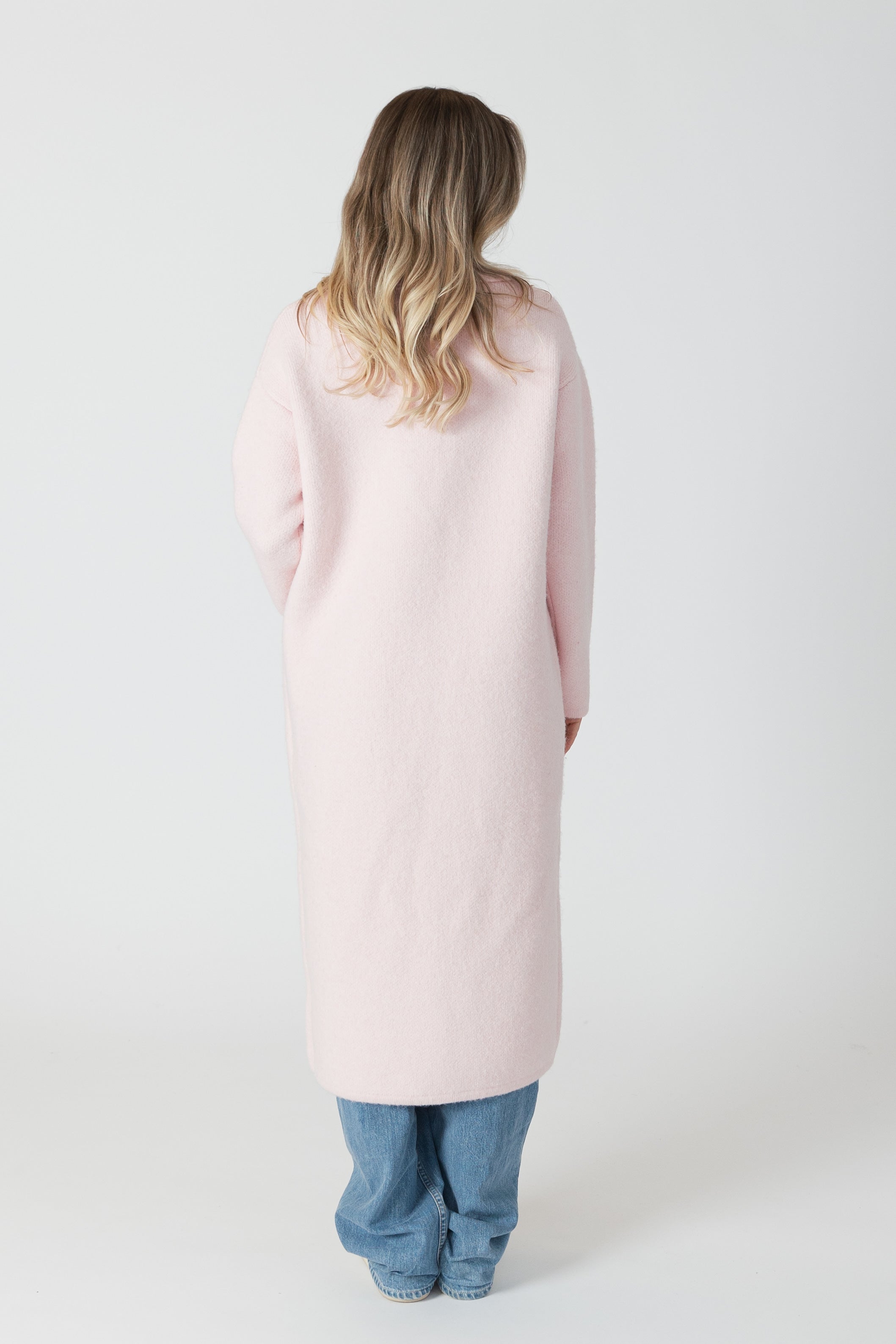 JIMMI Eco Checked Long Coat with Pockets Pink