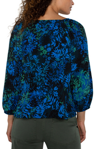 Sweetheart Neck Blouse 3/4 Sleeve Blue Topaz Multi