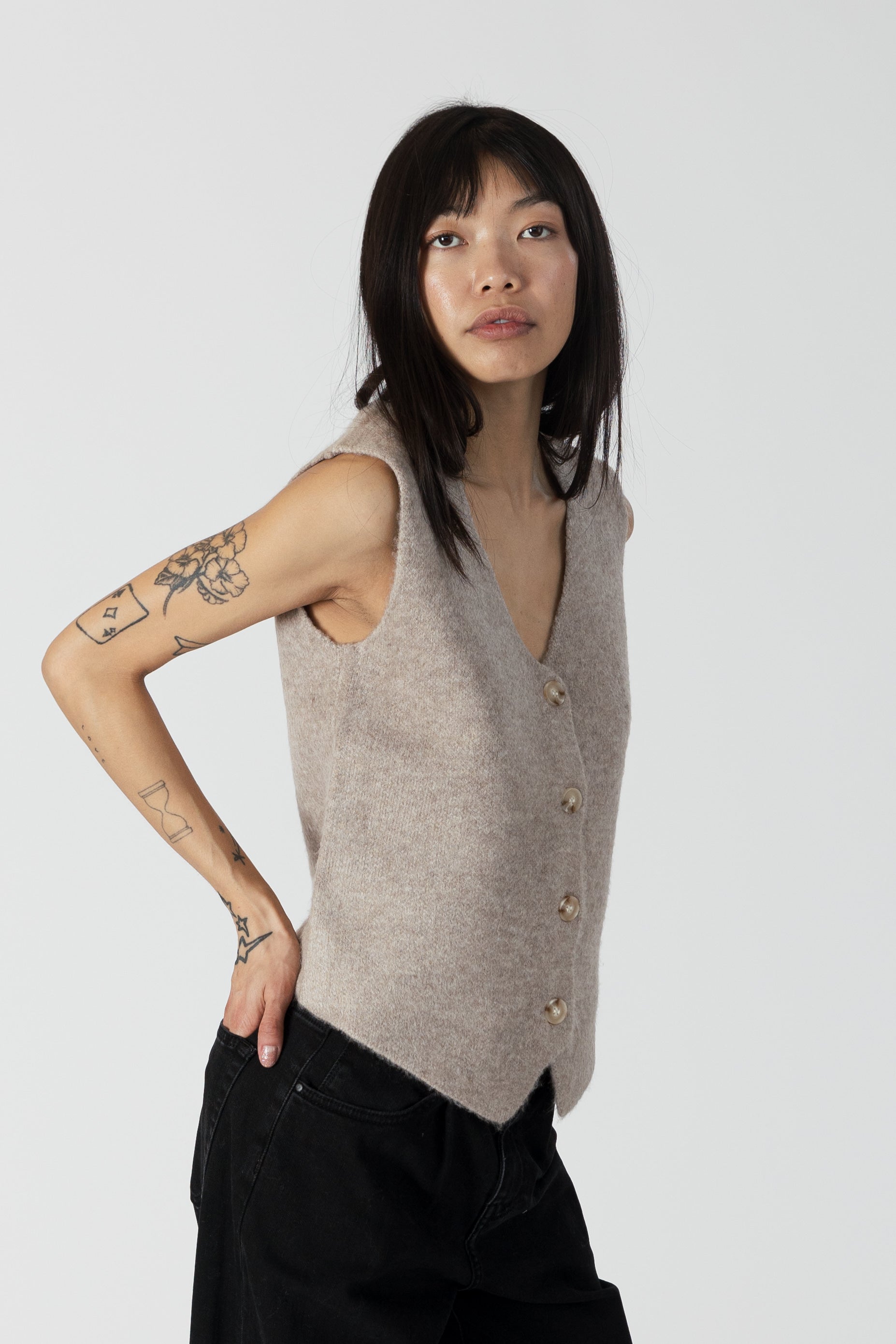 LOLLY Button Front Vest Driftwood