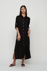 Maxi Linen Blouse Dress Black