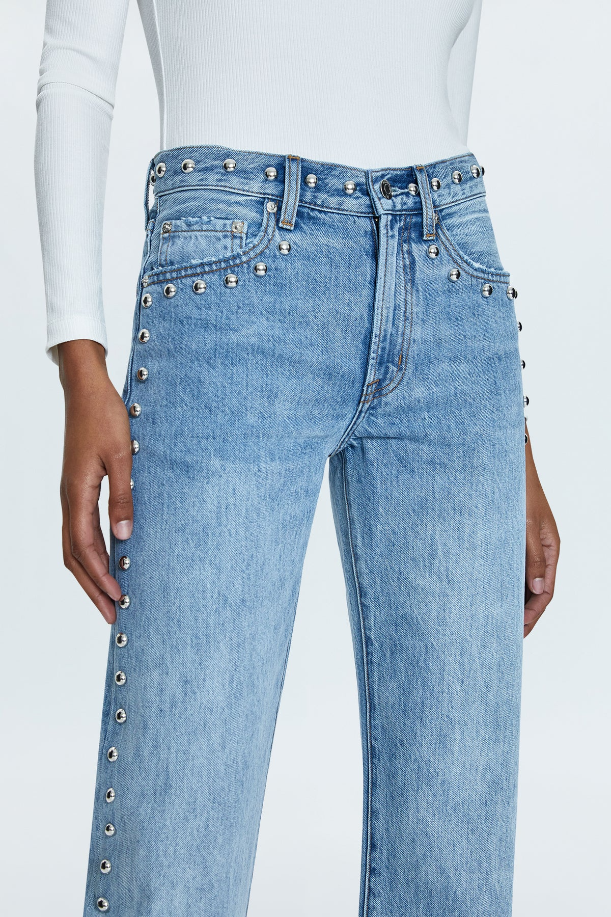 Lexi Mid Rise Bowed Straight Denim Satellite