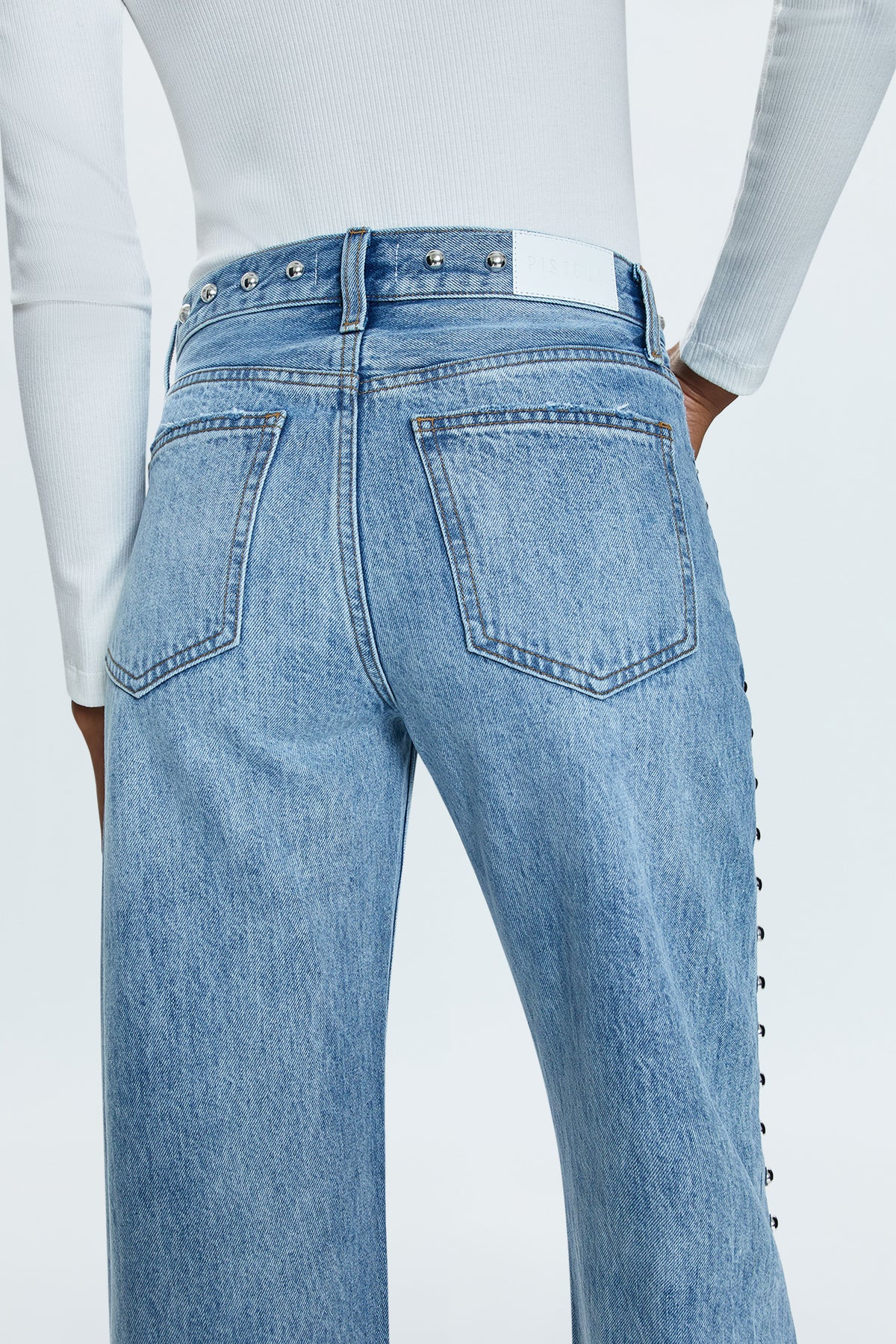 Lexi Mid Rise Bowed Straight Denim Satellite