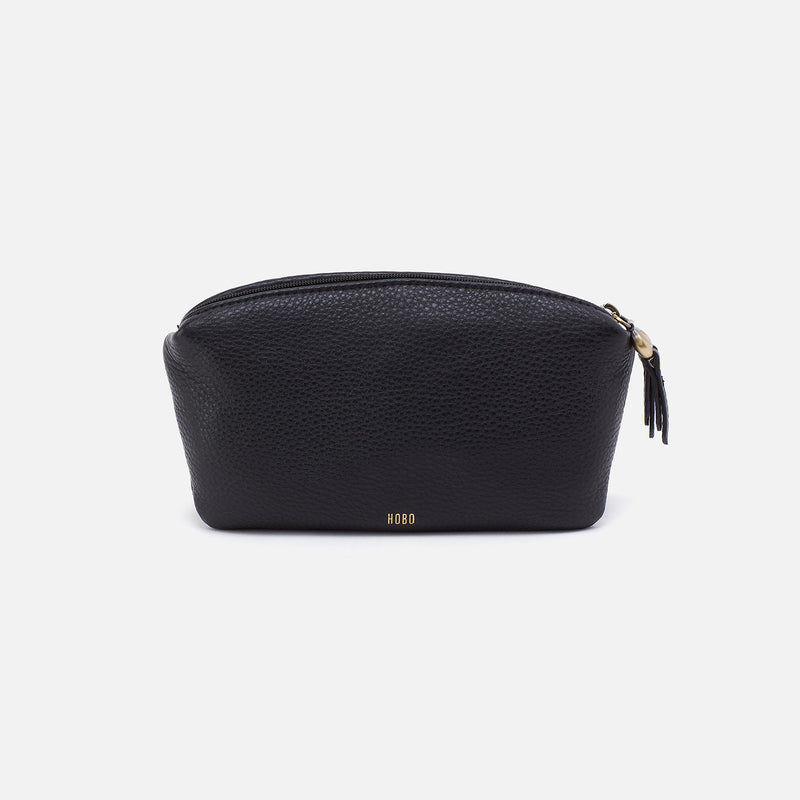 Double Zip Pouch in Pebbled Leather Black