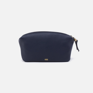 Double Zip Pouch in Pebbled Leather Sapphire