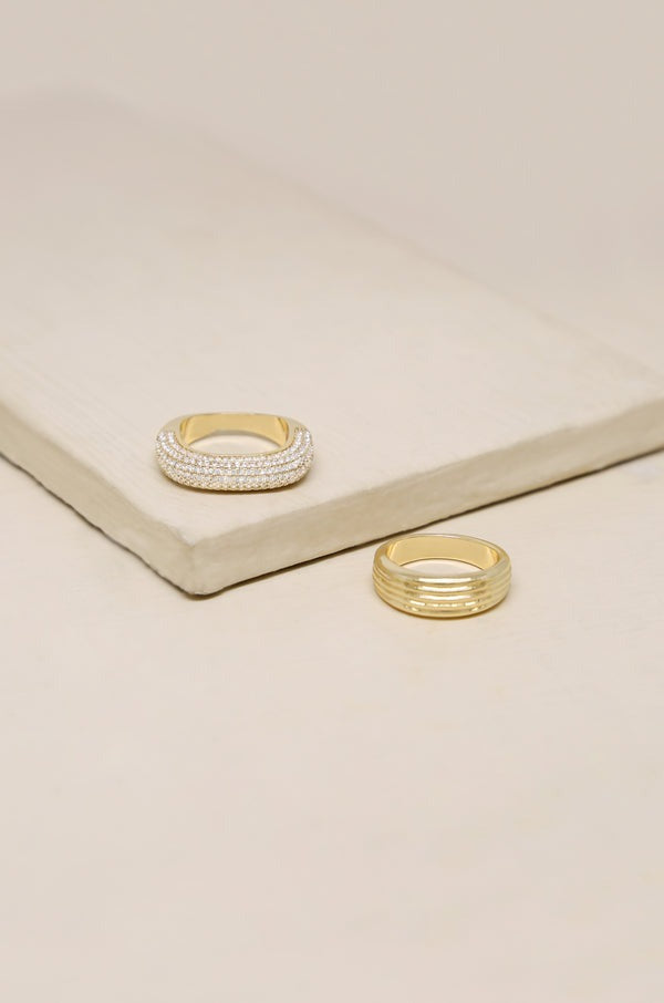 Thick Pave & Textured 18k Gold Plated Ring Band Set