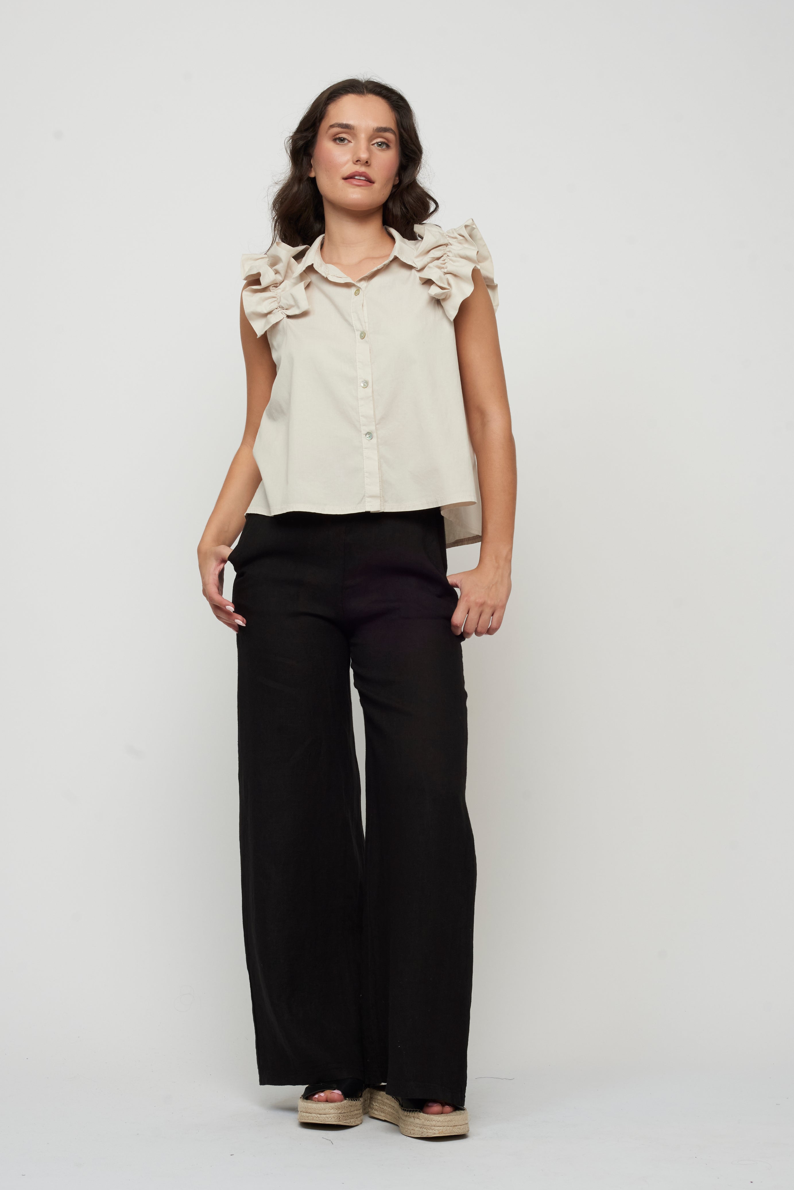 High Waisted Linen Pant Black