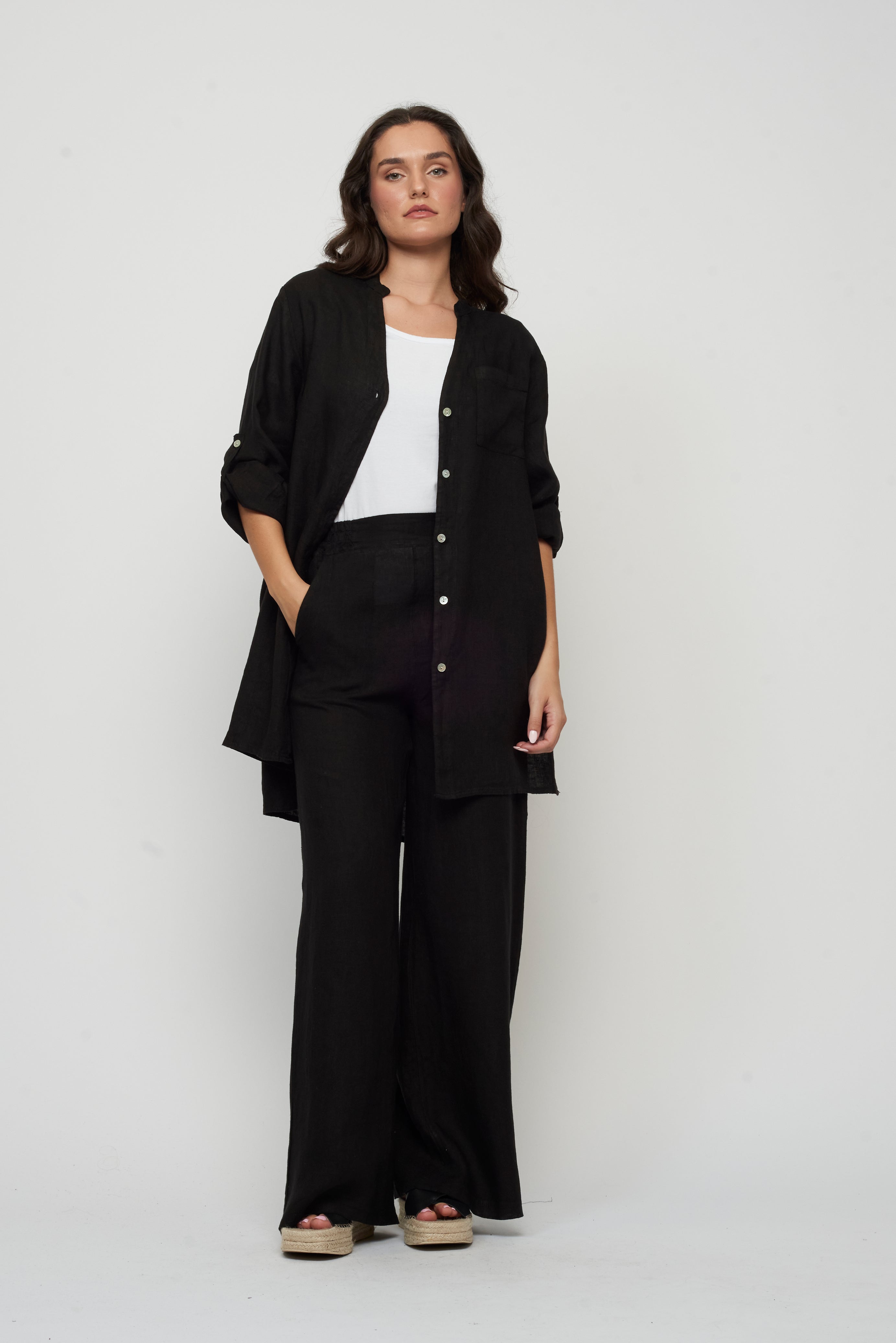 High Waisted Linen Pant Black