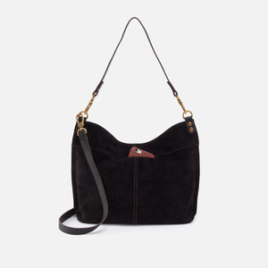 PIER Convertible Shoulder Bag Suede with Whipstitch Black