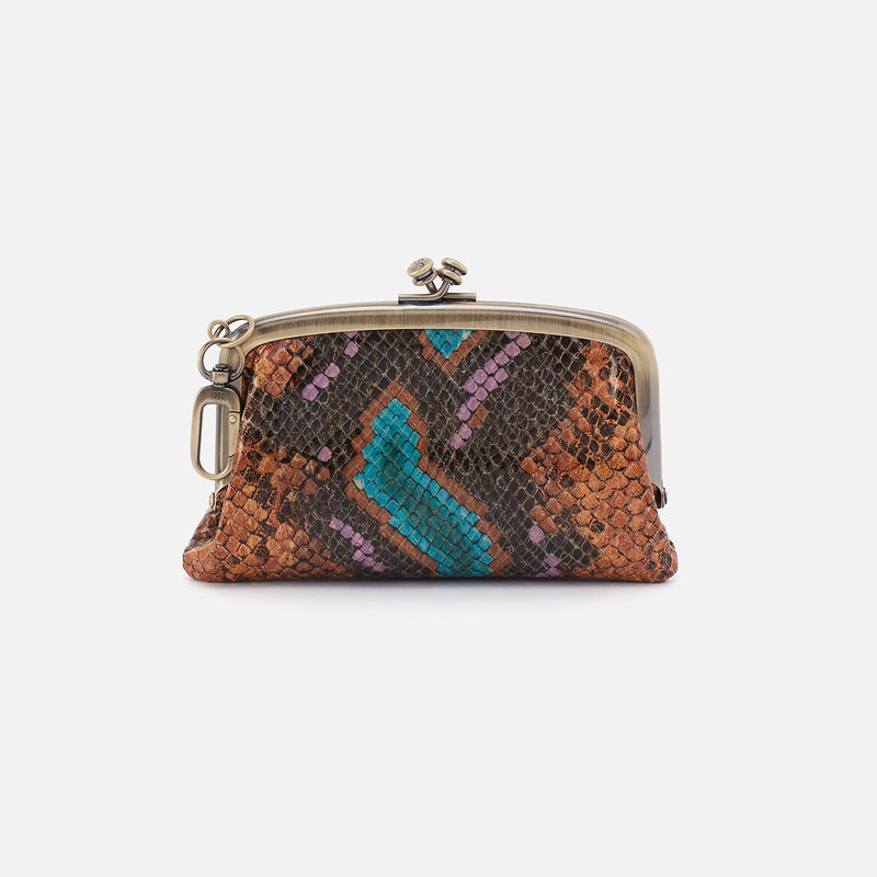 CHEER Frame Pouch in Metalic Leather Vivid Snake Print