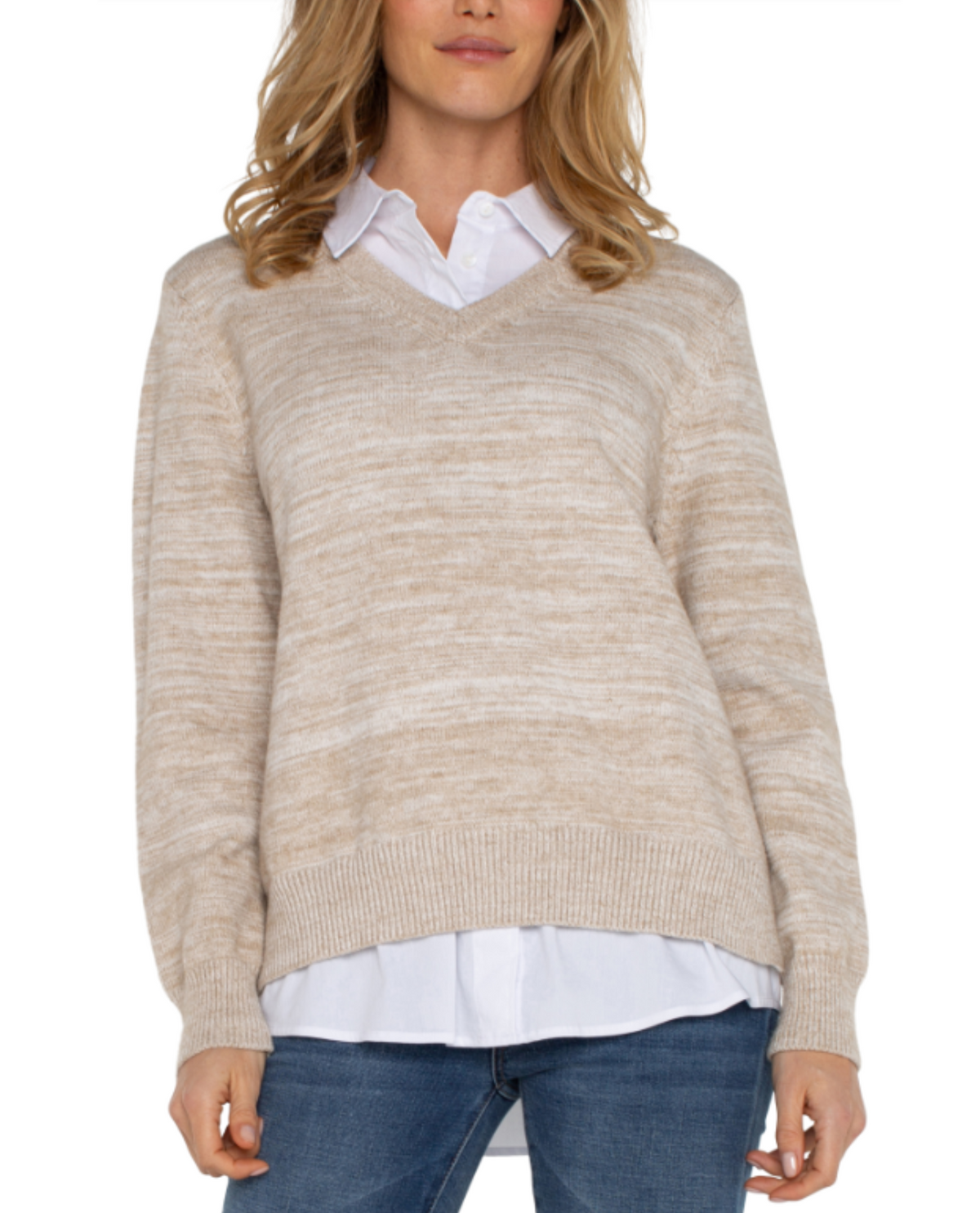 Twofer Long Sleeve Sweater with Collar