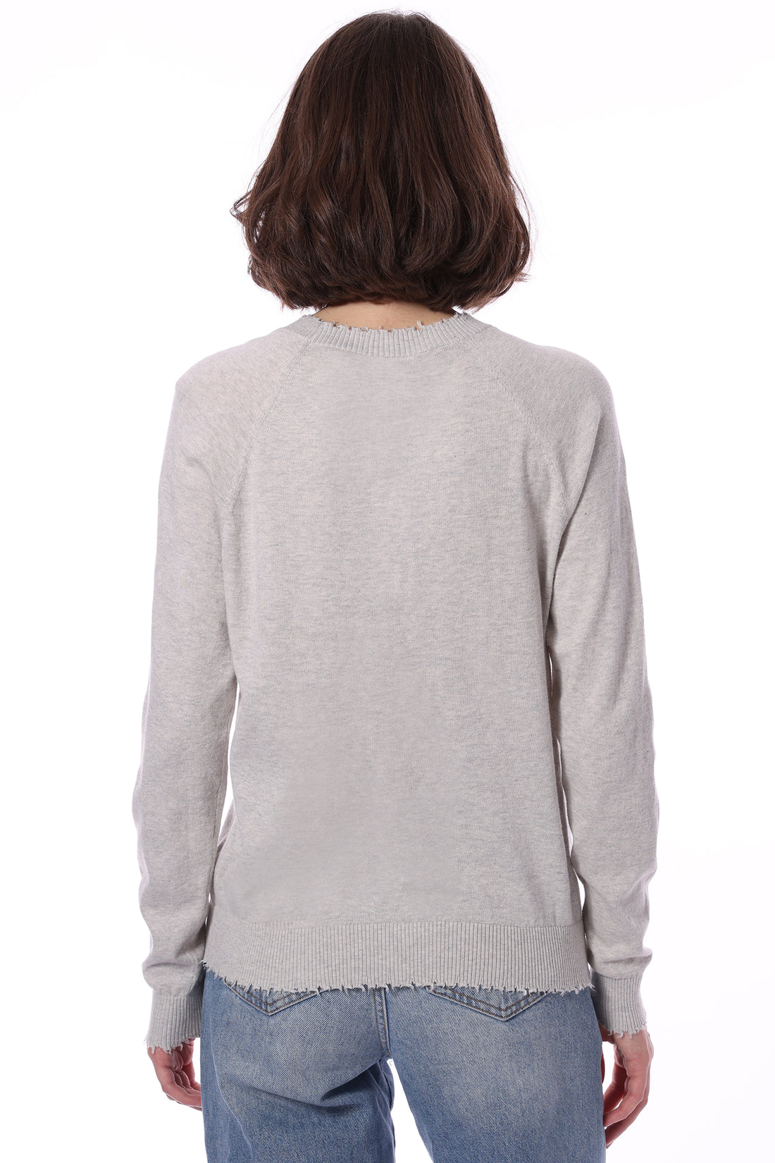 Cotton Cashmere Frayed Edge Crew Light Heather Grey