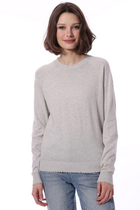 Cotton Cashmere Frayed Edge Crew Light Heather Grey