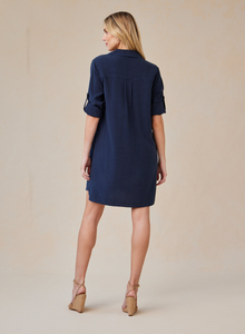 A-Line Rolled Tab Sleeve Dress