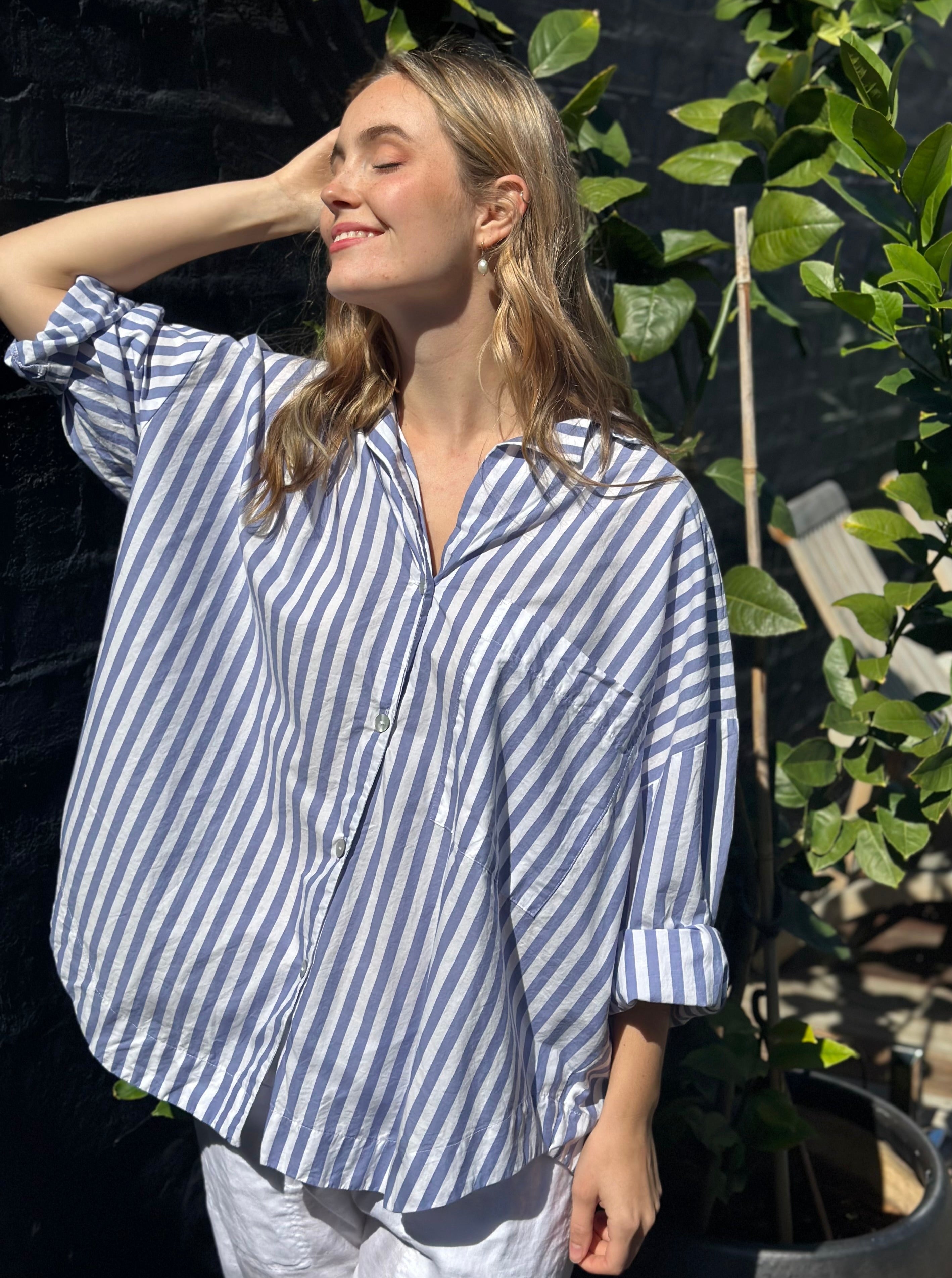 Caitlyn Cotton Shirt Small Cornflower Stripe