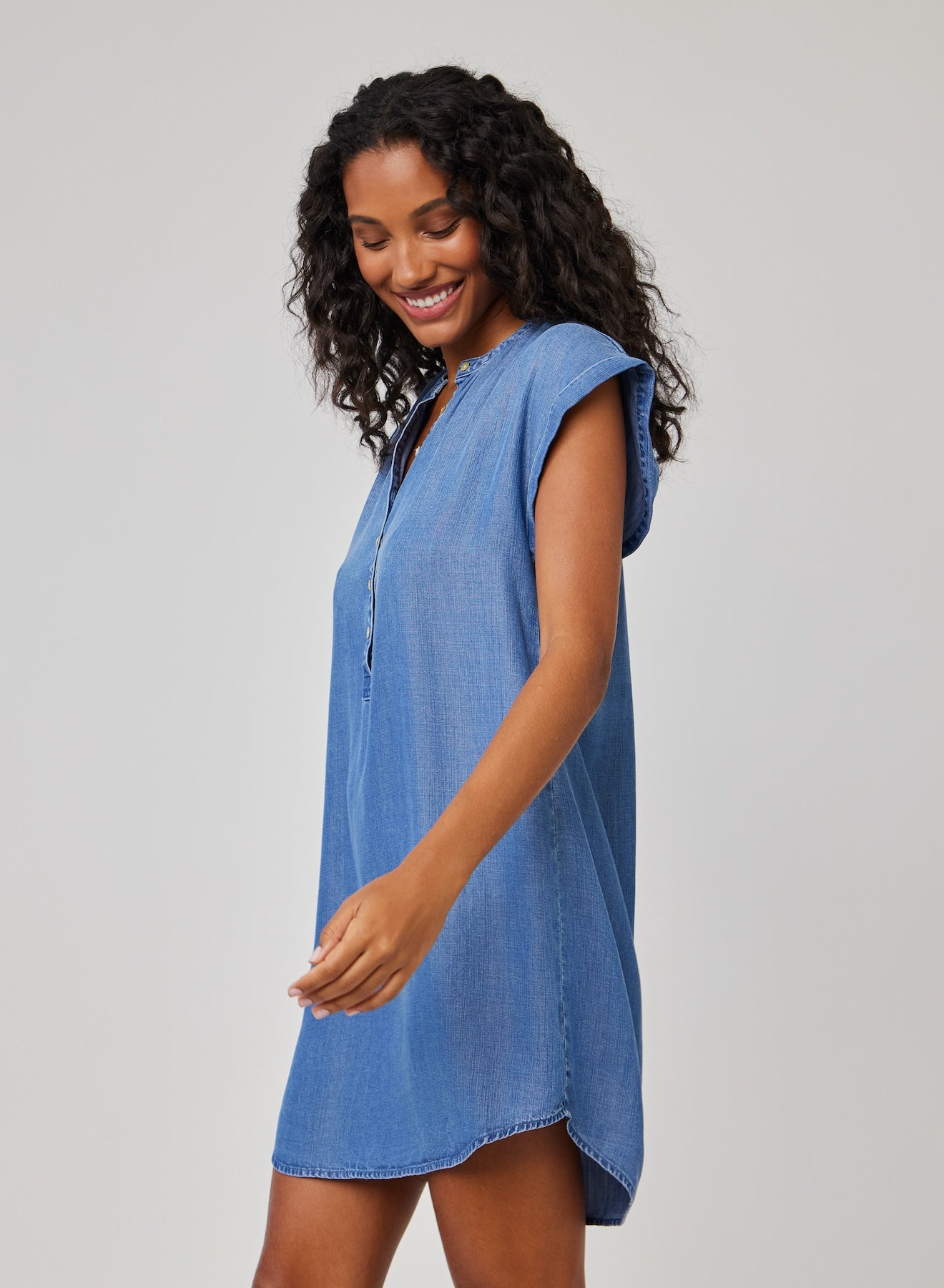 Cap Sleeve Henley Dress