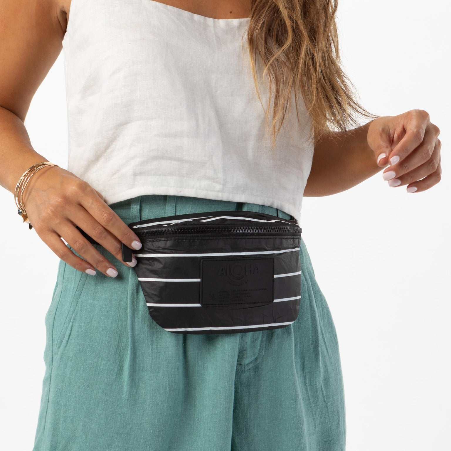 Mini Hip Pack White on Black Pinstripe