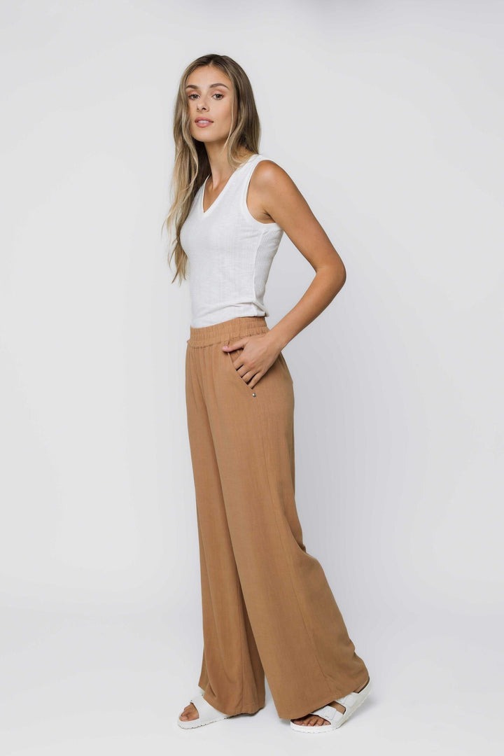 Elly Wide Leg Pull On Pant Tan