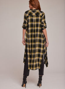 Rolled Sleeve Duster Dress Green & Black Plaid