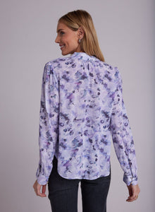 Shirred Button Down Blouse - Lilac Floret Print